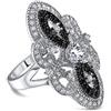 Bling Jewelry Anello a tutta lunghezza in stile Art Déco nero bianco CZ filigrana largo dichiarazione di moda per donne in ottone placcato argento.