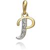 NKlaus Pendente lettera P con 3 diamanti 333 oro giallo 8 carati alfabeto bicolore 9958
