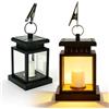GOMETY 2 lanterne solari per esterni con candela a LED, lanterna solare vintage, luce solare resistente alle intemperie, lampada da tavolo per esterni, terrazza, balcone, gazebo, decorazione (nero)