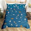 Loussiesd Set di biancheria da letto per bambini Galaxy Cartoon Rocket Cute Astronaut Decor Biancheria da letto Matrimoniale Stelle Astronave Comforter Spazio Esterno Adventure Copripiumino Set di 2 federe Blu