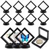 LEIMEND 12 Pezzi Cornice Galleggiante Scatola Espositiva Trasparente 3D con Base Antipolvere Progettata per Esporre Foto Monete Collana Bracciale Orecchini (7 x 7 cm Nero)