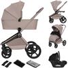 Lionelo Freya Trio Passeggino 3 in 1 per bambini 0-4 Anni/Fino a 22 kg | Navicella Pieghevole + Passeggino reversibile + Seggiolino Auto Ovetto I-Size 40-87 cm Sospensioni, Ruote PU, Capottina XXL
