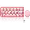 Perixx PERIDUO-713 - Mini tastiera e mouse senza fili, USB, 2.4 GHz, tasti stile retrò arrotondati, rosa pastello, AZERTY