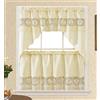GOHD GOLDEN OCEAN HOME DECOR Daisy Dream, set di tende da cucina per piccole finestre in tessuto satinato con ricamo a margherite e pizzo, colore abbinato, colore: Beige, Swag e 61 cm