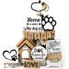 Geelin Set di 16 decorazioni per vassoi a più livelli per cani, in legno, per la decorazione della casa, casa colonica, cucina (zampa di cane)