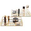 EQEY Set di 2 vassoi dorati per profumi, vassoio rettangolare a specchio con telaio in metallo, vassoio decorativo per comò, gioielli da bagno o decorazione per la casa (L+S)