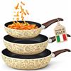 BAKAJI Tris Padelle Pastella da 20-24 - 28 cm con Fondo Antiaderente Cottura Uniforme e Omogenea, Manico Soft Touch, Padella Ideale per Cucinare Rapidamente, Adatto a Piani Cottura Gas