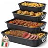BAKAJI Set 4 Teglie Vulcano Rettangolari da 20-25 - 30-35 cm da Forno con Maniglie e Fondo Antiaderente e Cottura Omogenea, Teglia Ideale per Cucinare Rapidamente Lasagne, Dolci, Facile da Pulire