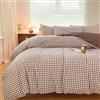 NSNLGSGC Set copripiumino per letto queen size, motivo geometrico quadrato semplice, motivo geometrico quadrato color moka, morbido plaid in microfibra lavata (3 pezzi, queen size)