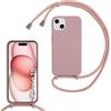 SLWYF Custodia per iPhone 15 Cover con Cordino, Silicone Antiurto TPU Morbido Corda Collana Necklace Regolabile Stylish con Catena Ultra Sottile Cover Case, Rosa sabbia