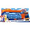 Hot wheels - autotrasportatore a caduta libera, set garage che si trasforma in pista con discesa, 1 macchinina inclusa