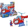 Spidey e i suoi fantastici amici, spidey team con elicottero - action figure da 7,6 cm e veicolo