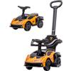 Macchinina per bambini 2 in 1 con maniglione e barriera di sicurezza, 86.5x40x89.5 cm, arancione e nero
