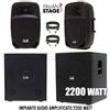 ITALIAN STAGE IMPIANTO AUDIO AMPLIFICATO 2200 WATT 2 SUBWOOFER 15" + 2 CASSE 12"