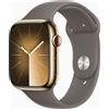 Apple Watch Series 9 Acciaio inossidabile 45 mm (2023) | GPS + Cellular | oro | cinturino sport marrone tonale M/L
