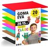 OFITURIA Confezione da 20 fogli di gomma EVA colori classici, formato 20x15 cm, 10 colori di base, per uso scolastico o professionale, gomma EVA (Assortimento classico)