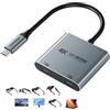 Guermok 4-in-1 Dual USB-C Display Hub, Uscita Video 4K@60Hz, Ingresso PD 100W & USB 3.0 5Gbps, Compatibile con Occhiali AR, Switch 2, Laptop, Monitor Portatili e Display Type-C (Argento)