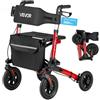 VEVOR Deambulatore con Sedile Carico Max 136 kg per Sostegno Camminata, Deambulatore Pieghevole in 3, Ausilio Struttura in Alluminio con Ruote Maniglia Regolabile e Porta Bastone, per Anziani Disabili
