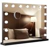Bayt Specchio Hollywood con Luci LED - Specchio Trucco Nero 80x60 cm con 18 Lampadine Dimmerabili, 3 Tonalità di Luce (calda, fredda, naturale), Touch Screen & Specchietto Ingranditore 10x