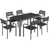Outsunny Set da Pranzo Esterno 6 Persone, Tavolo e Sedie con Foro Ombrellone, Nero | Aosom Italy