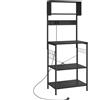 HOMCOM Scaffale da Cucina con Multipresa per Microonde con Ripiani e Ganci Stile Industriale, Legno e Acciaio, Nero | Aosom Italy