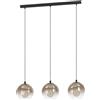 Eglo Lampada a sospensione Ariscani 1, a 3 luci, lampadario per tavolo da pranzo, in metallo nero e vetro color rame, attacco E27, Ø 76,5 cm