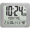 TFA Dostmann Orologio digitale radiocontrollato, 60.4516.54, con clima ambiente, giorno della settimana scritto (10 lingue), 2 funzioni di sveglia, come orologio da tavolo o da appendere, argento