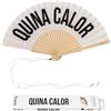Fisura - Ventaglio originale con messaggio "Quina calor". Ventaglio pieghevole in legno, ventilatore manuale bianco leggero per estate, spiaggia, vacanze e viaggio. Laccetto incluso 42,5 x 23 cm