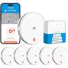 Meross Matter Rilevatore di Fumo WiFi connesso, Allarme Antincendio Intelligente con Doppio Sensore Ottico, Rilevatore di Fumi con Avviso APP, Rete 0,8 mm, 33 mm, con Hub MSH450, 6 Pezzi
