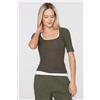 Tezenis Maglia Mezze Maniche Scollo Quadrato Cotone Costine Donna Verde