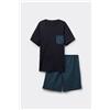 Tezenis Pigiama Corto Cotone Con Taschino Quadri Uomo Blu