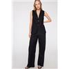Tezenis Pantaloni Lunghi A Palazzo 100% Cotone Effetto Lino Donna Nero