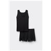 Tezenis Pigiama Corto Spalla Larga Viscosa Pizzo Donna Nero