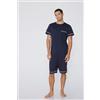 Tezenis Pigiama Corto Basic Piping In Cotone Con Taschino Uomo Blu