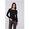 Tezenis Maglia Manica Lunga Barchetta Lana Merino Lamè E Viscosa Donna Nero