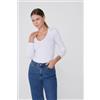 Tezenis Maglia Manica Lunga Scollo A V In Cotone Organico Elasticizzato Donna Bianco