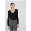 Tezenis Maglia Manica Lunga Scollo A V In Cotone Organico Elasticizzato Donna Nero