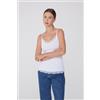 Tezenis Canotta Spalline Sottili Scollo A V In Viscosa Con Pizzo Donna Bianco