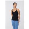 Tezenis Canotta Spalline Sottili Scollo A V In Viscosa Con Pizzo Donna Nero