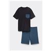 Tezenis Pigiama Corto In Cotone Con Taschino Quadri Uomo Blu