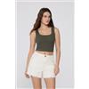 Tezenis Crop Top Spalla Larga Cotone Costine Donna Verde