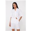Tezenis Camicia Mezza Manica 100% Cotone Effetto Lino Donna Bianco
