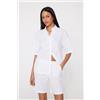 Tezenis Camicia Mezza Manica 100% Cotone Effetto Lino Donna Bianco