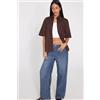Tezenis Camicia Mezza Manica 100% Cotone Effetto Lino Donna Marrone