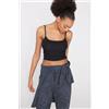 Tezenis Crop Top Spalline Sottili Cotone Costine Donna Nero