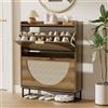 BonVache Mobiletto Per Scarpe Stretto, Scarpiera con 2 Ante, Scarpiera con Regolazione, Vano Portascarpe in Legno, Scarpiera per Ingresso, Soggiorno, Corridoio, 80x24x102 cm, Rattan