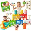 KADAYAYA Giochi Montessori 2 Anni Treno Giocattolo Fattoria Animali Bambini,Giocattolo Educativo con Mangiafavoledi per Contare,Impilare,Abbinare e Ordinare Regalo per Bambini di 2, 3 e 4 Anni