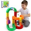 Yapasopu 51 pezzi Set di treni cubici Magic Rail, set di treni elettrici, layout 3D incorporati, pista da corsa flessibile, giocattolo per la costruzione di auto motorizzate che sfidano la gravità