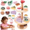 Ambesty Stoviglie Cucina Bambini in Legno, Giocattoli Latta Tea Party Finta di Giocare con Dessert Donut, 13 PCS Giocattoli da Dessert Regalo per Ragazze Ragazzi 3 4 5 6 7 8 Anni