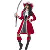 SMIFFYS Costume Capitano deluxe autentico da donna, rosso, con abito, giacca, cravatta e copristivali Halloween